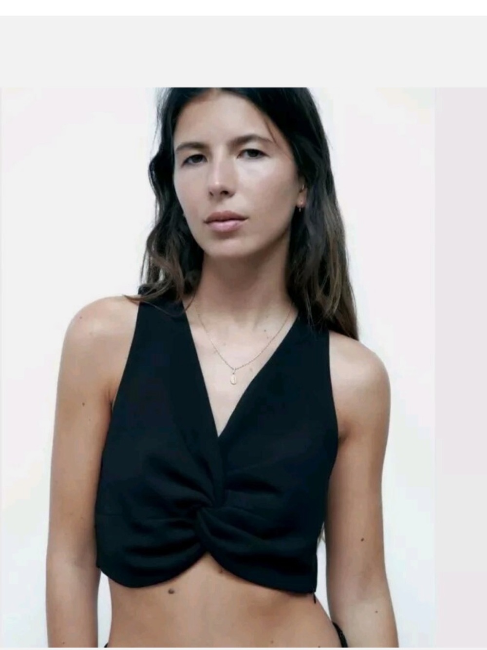 Zara Black Twist-Front V-Neck Crop Top